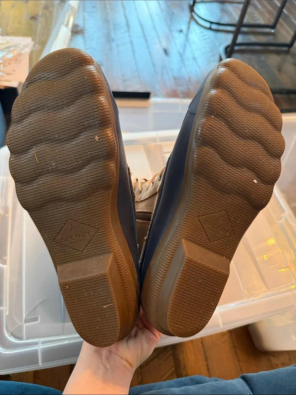 Sperry Navy and Tan Lace-Up Waterproof Winter Ducky Boots
